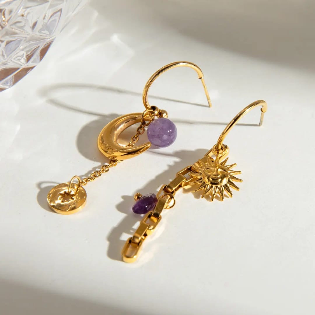 Sun Moon Drop Earrings