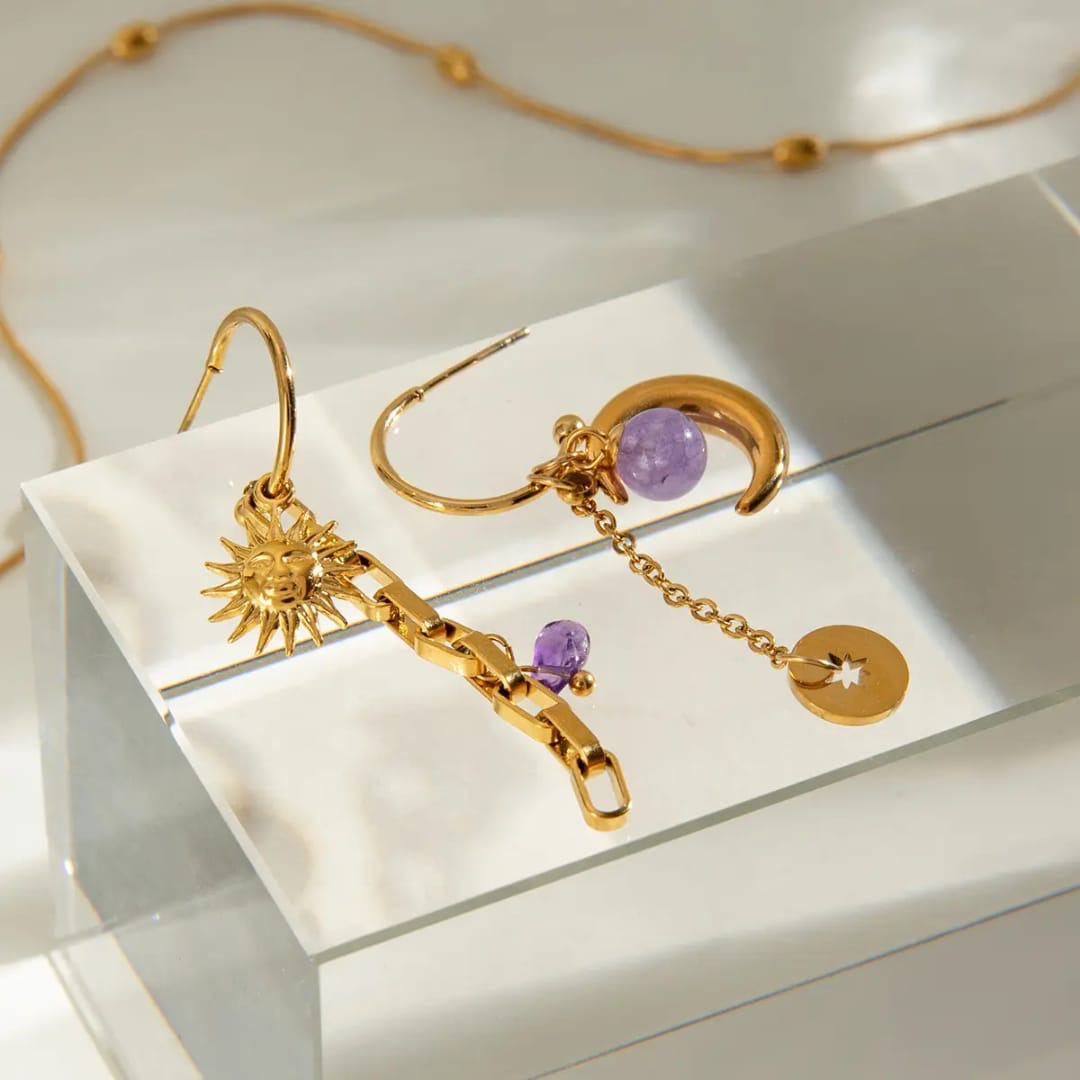 Sun Moon Drop Earrings