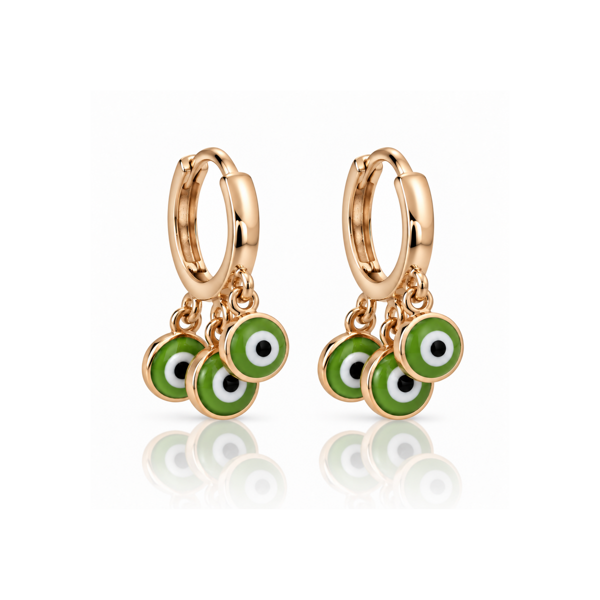 Olive Evil Eye Charm Hoops