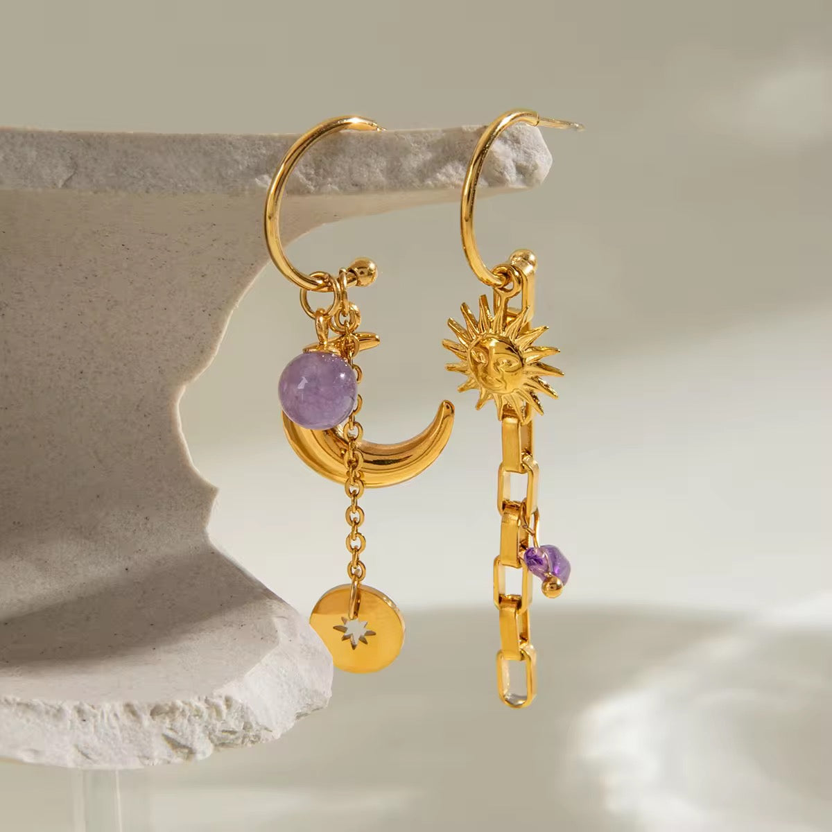 Sun Moon Drop Earrings