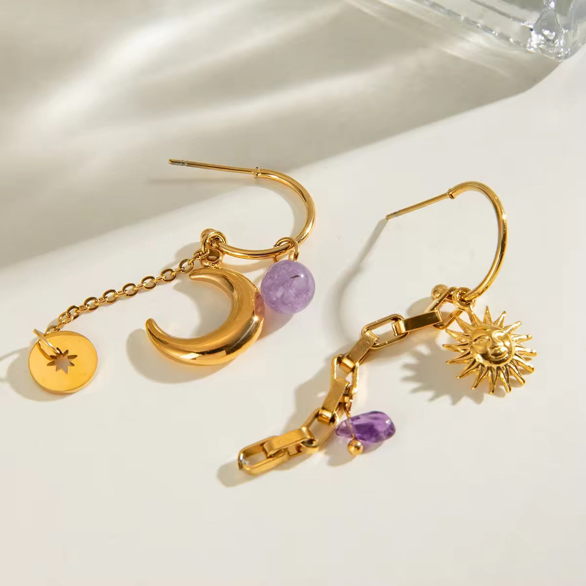 Sun Moon Drop Earrings