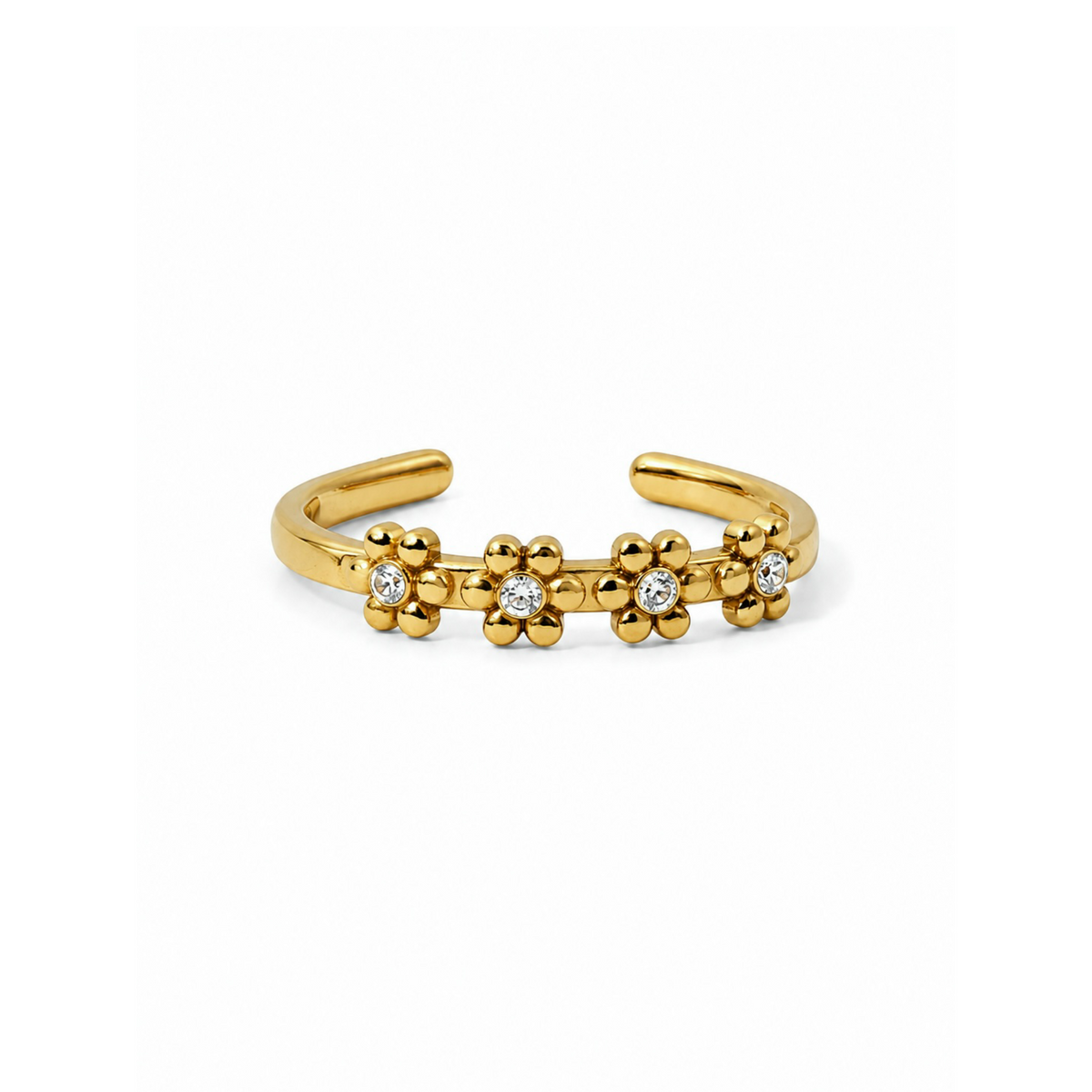 Floral Crystal Cuff Ring