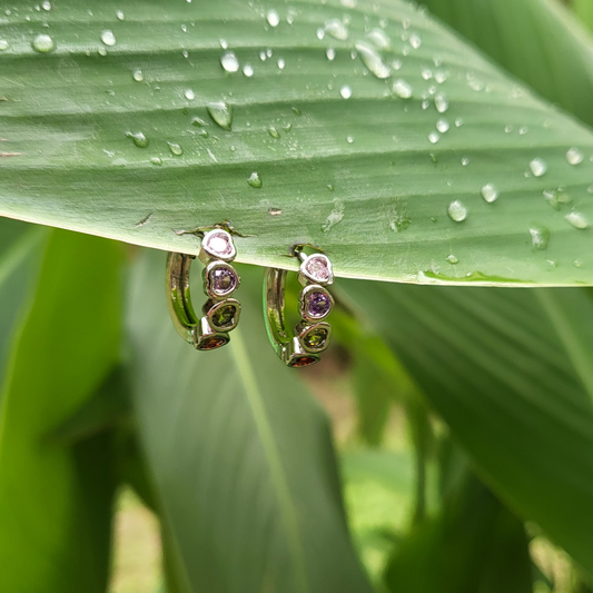 Mini Heart Hoop Earrings Multicolor Silver