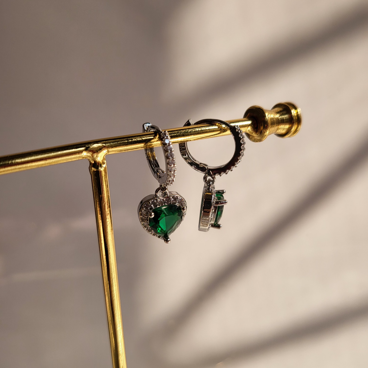 Emerald Heart Earrings #Silver