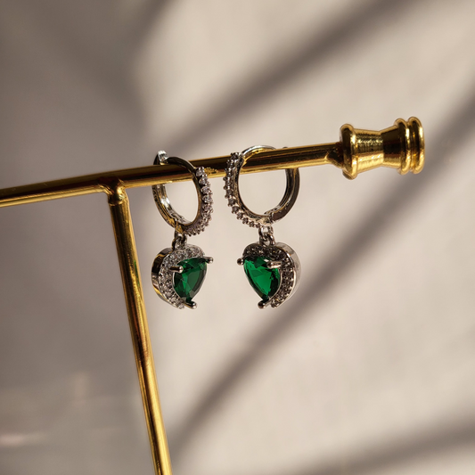 Emerald Heart Earrings #Silver