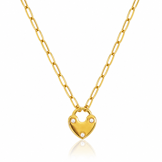 Pearl Heart Lock Necklace