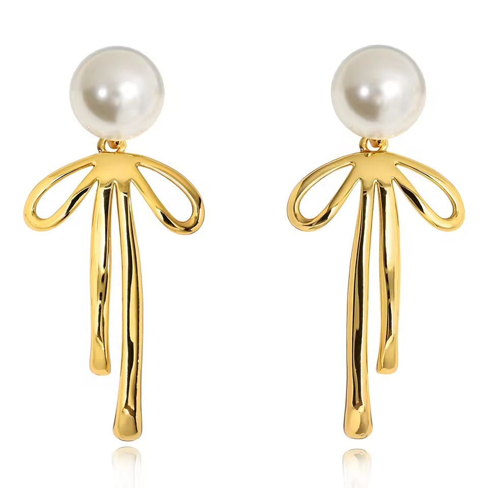 Bow Pearl Drop Earrings