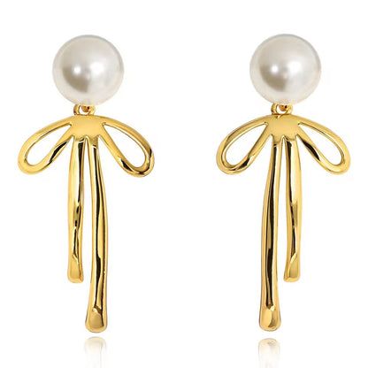 Bow Pearl Drop Earrings
