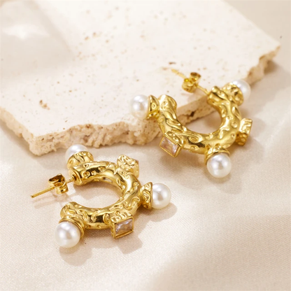 Pearl Stone Hoops