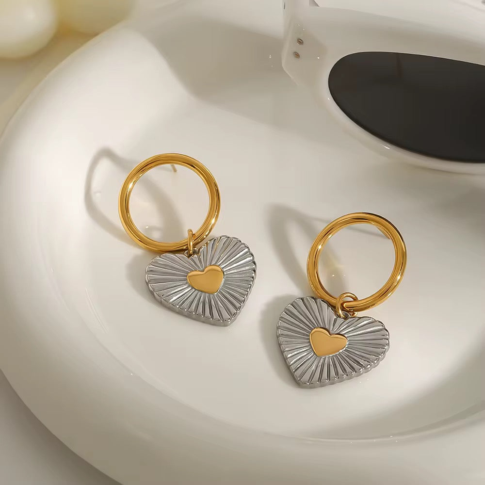 Chunky Two Tone Heart Earrings