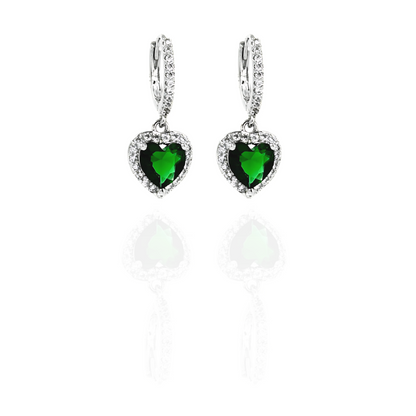 Emerald Heart Earrings #Silver