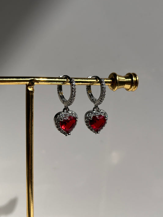 Red Heart Earrings #Silver