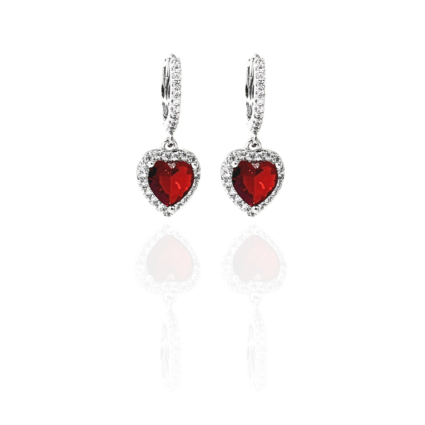 Red Heart Earrings #Silver