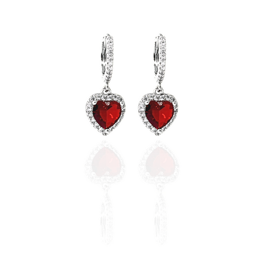 Red Heart Earrings #Silver