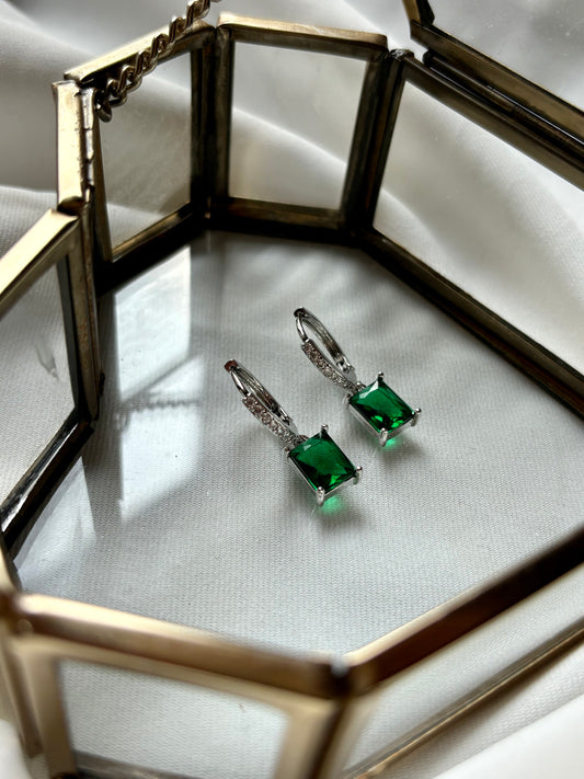 Emerald Drop Earrings Silver