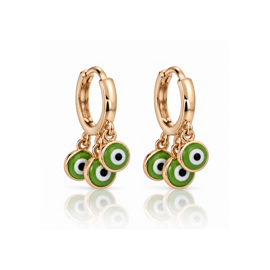 Olive Evil Eye Charm Hoops