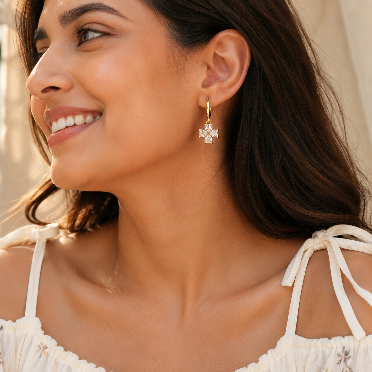 Heart Flower Drop  Earrings