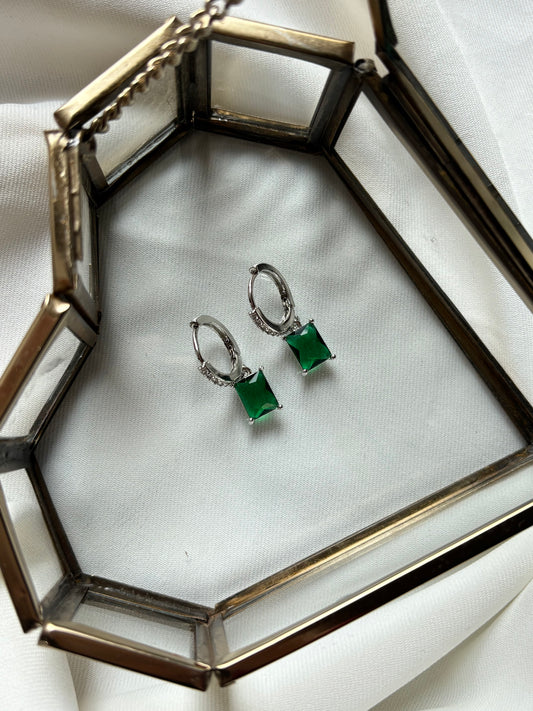 Emerald Drop Earrings Silver