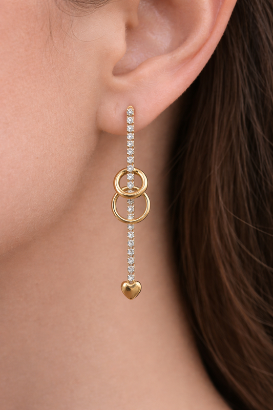 Tennis Heart Drop Earrings