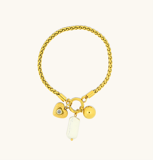 Heart Pearl Charm Bracelet