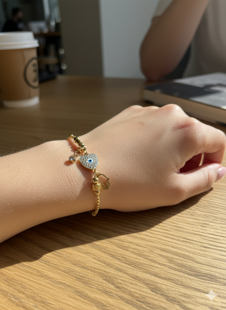 Heart Charm Evil Eye Bracelet
