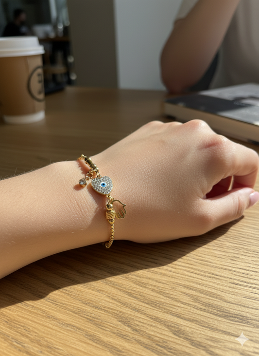 Heart Charm Evil Eye Bracelet