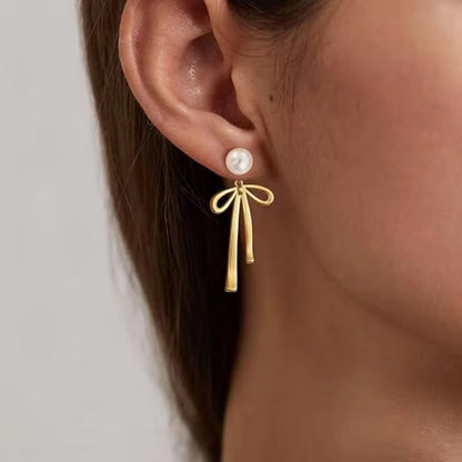 Bow Pearl Drop Earrings