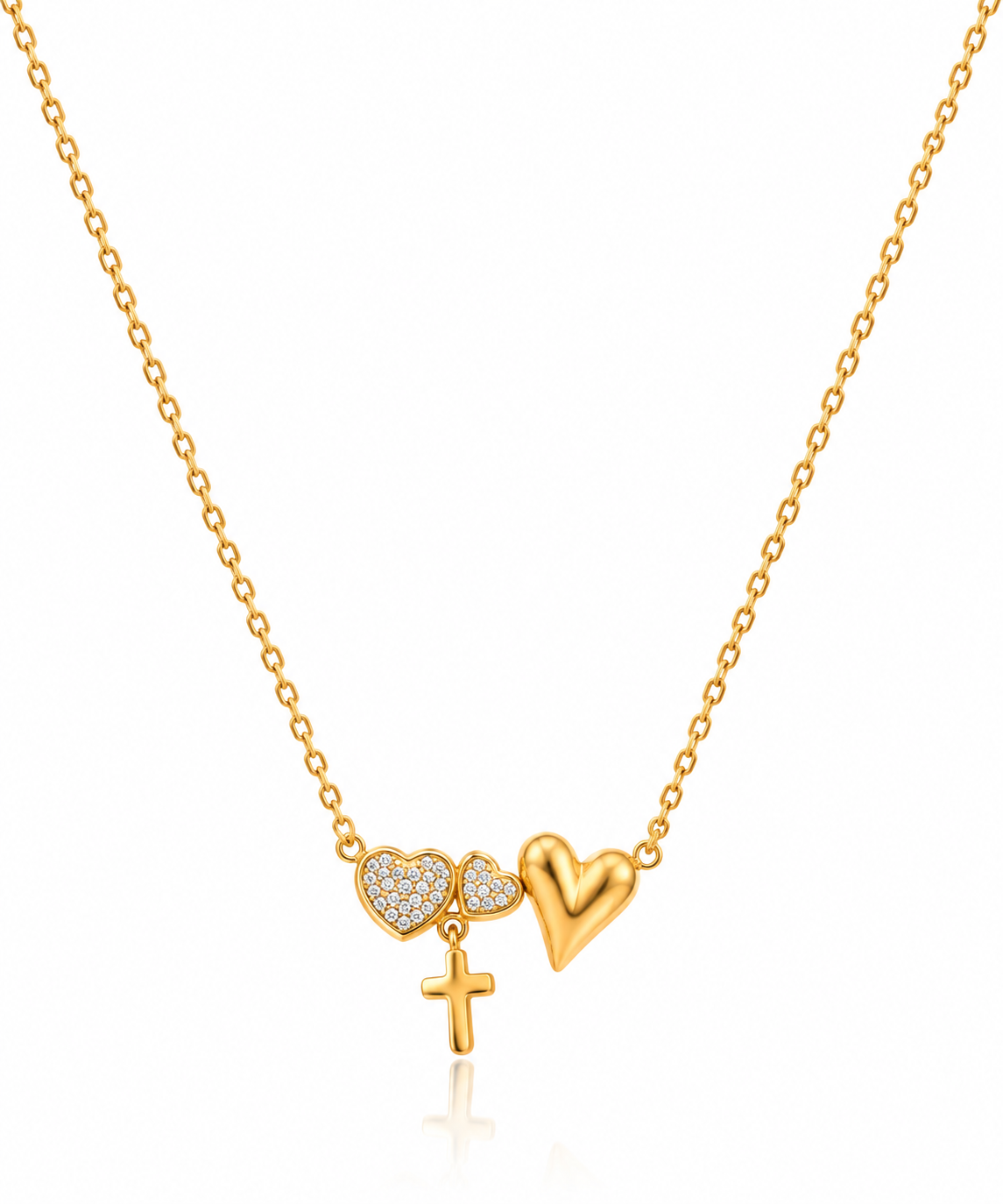 Triple Heart Cross Necklace
