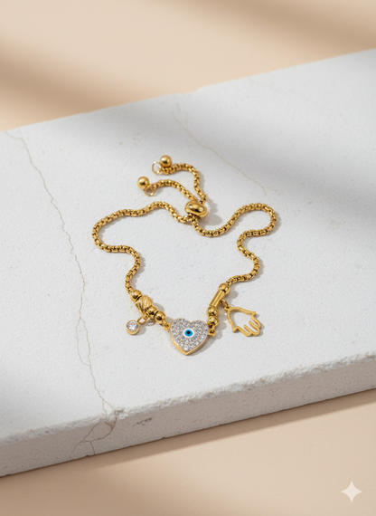 Heart Charm Evil Eye Bracelet
