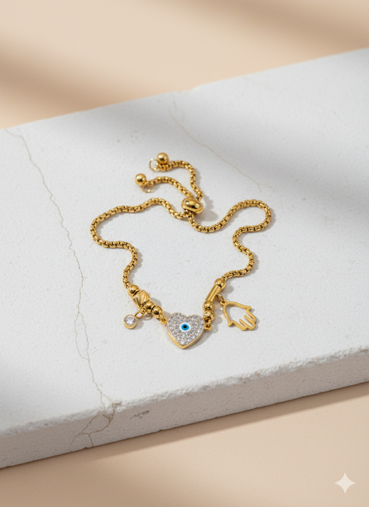 Heart Charm Evil Eye Bracelet