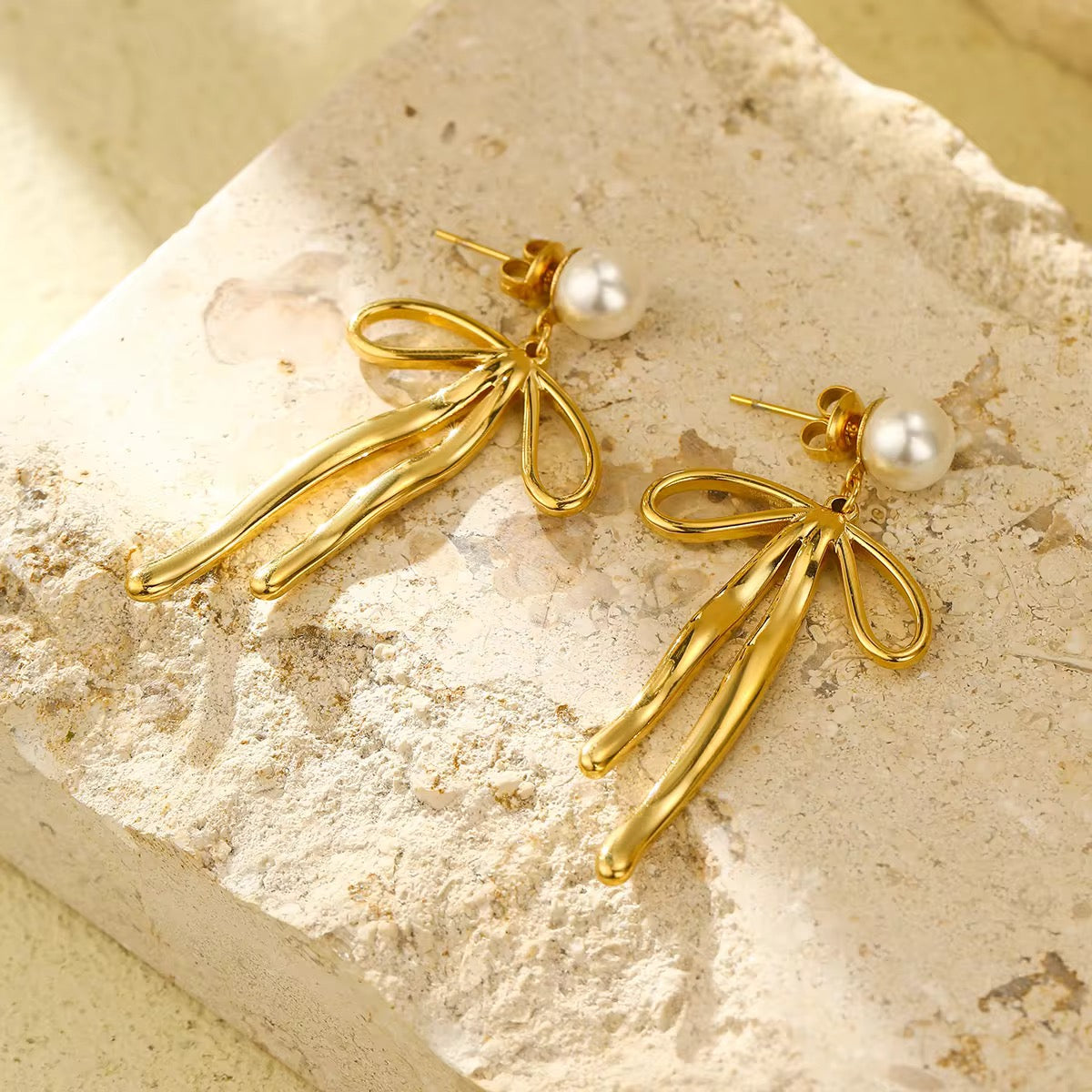 Bow Pearl Drop Earrings