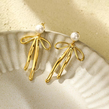 Bow Pearl Drop Earrings