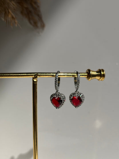 Red Heart Earrings #Silver