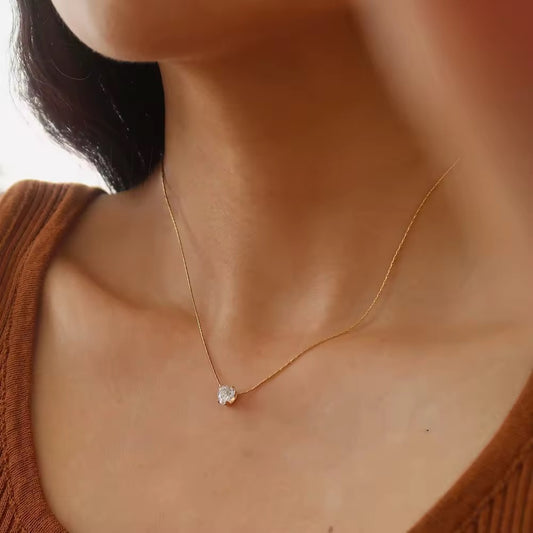 Heart Minimal Solitaire Necklace