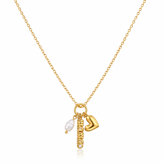 Pearl Heart & Initial Charm Necklace