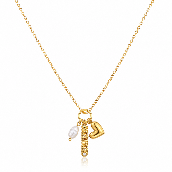 Pearl Heart & Initial Charm Necklace