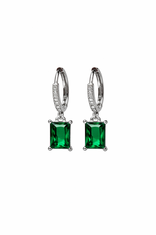 Emerald Drop Earrings Silver