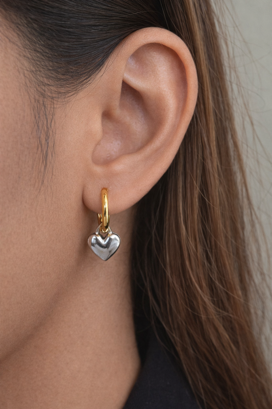 Dual Tone Heart Earrings
