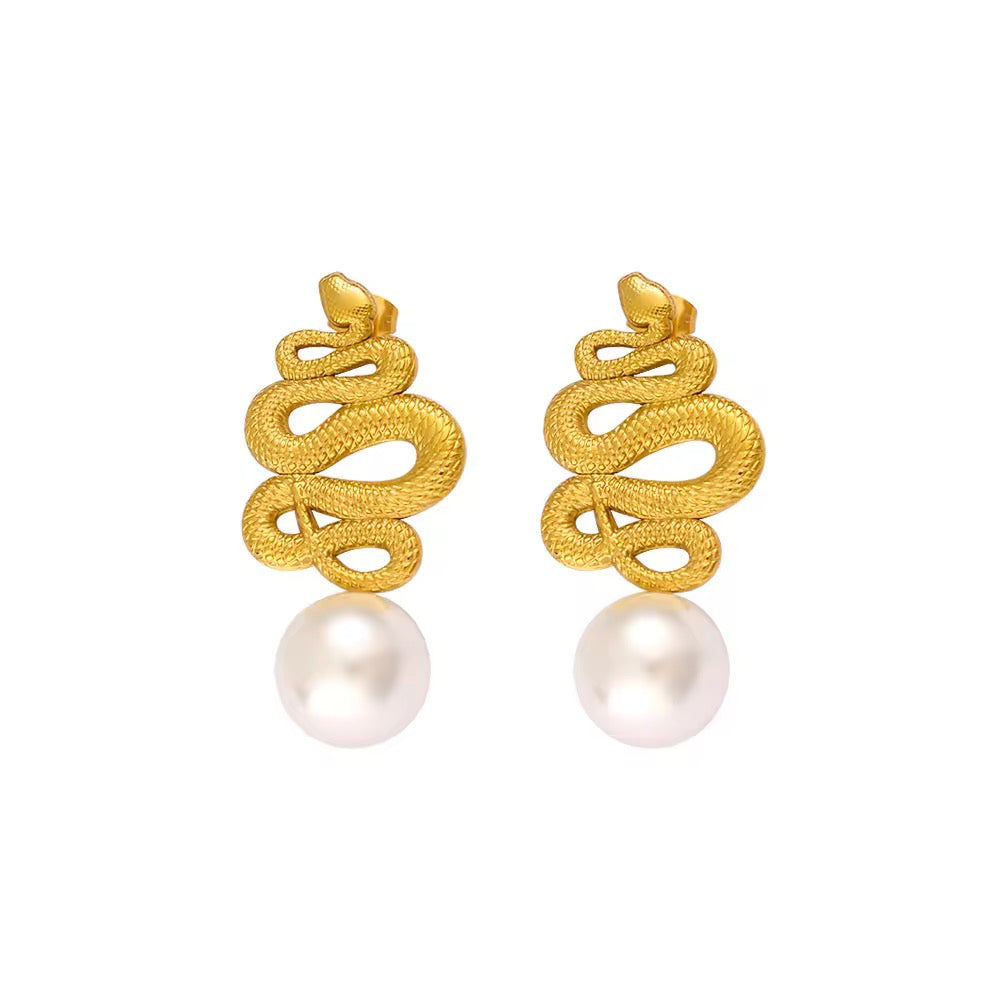 Snake Pearl Drop Earrings