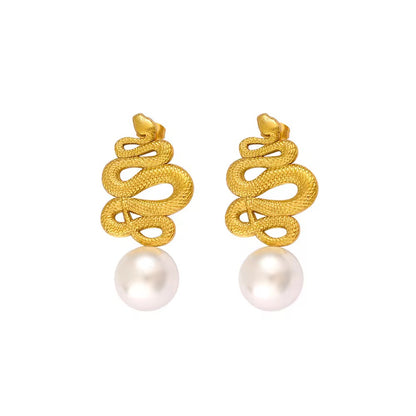 Snake Pearl Drop Earrings