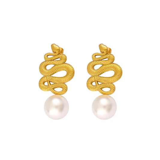 Snake Pearl Drop Earrings