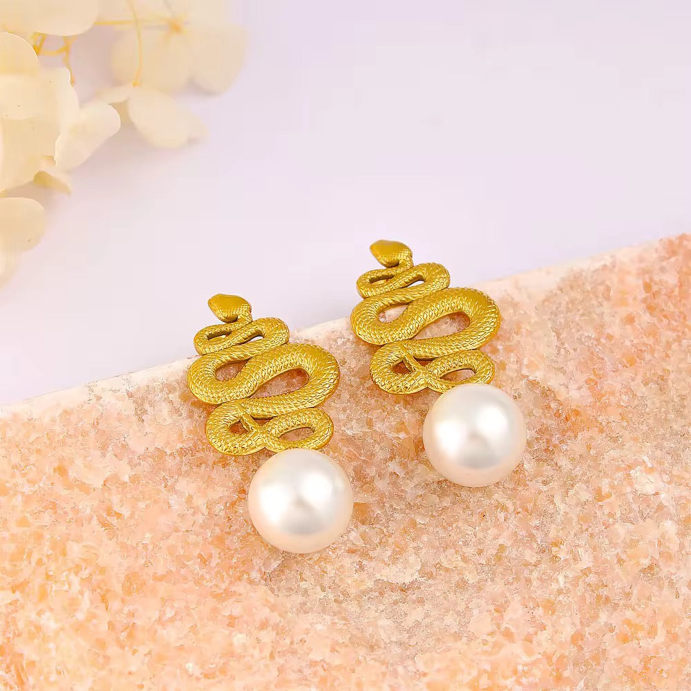 Snake Pearl Drop Earrings