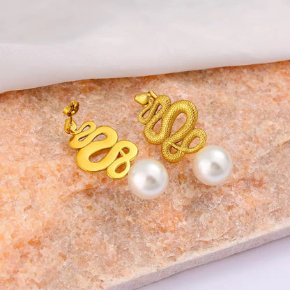Snake Pearl Drop Earrings