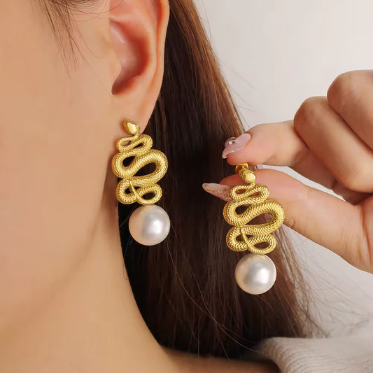 Snake Pearl Drop Earrings