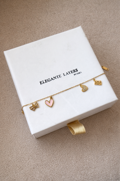 Heart Bow Charm Bracelet