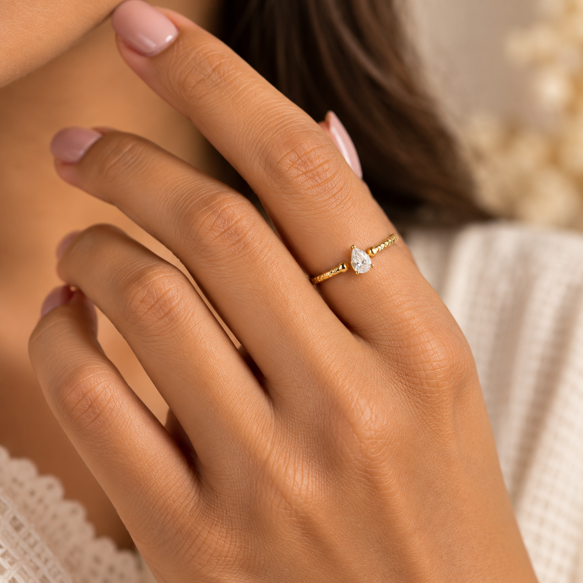 Teardrop Crystal Cuff Ring