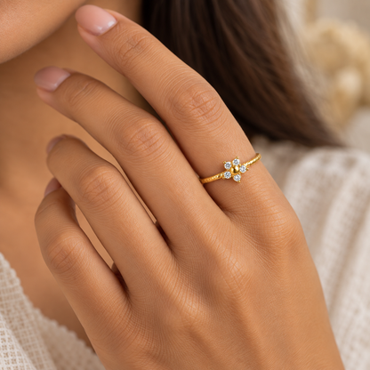 Floral Crystal Cuff Ring