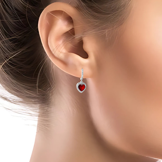 Red Heart Earrings #Silver
