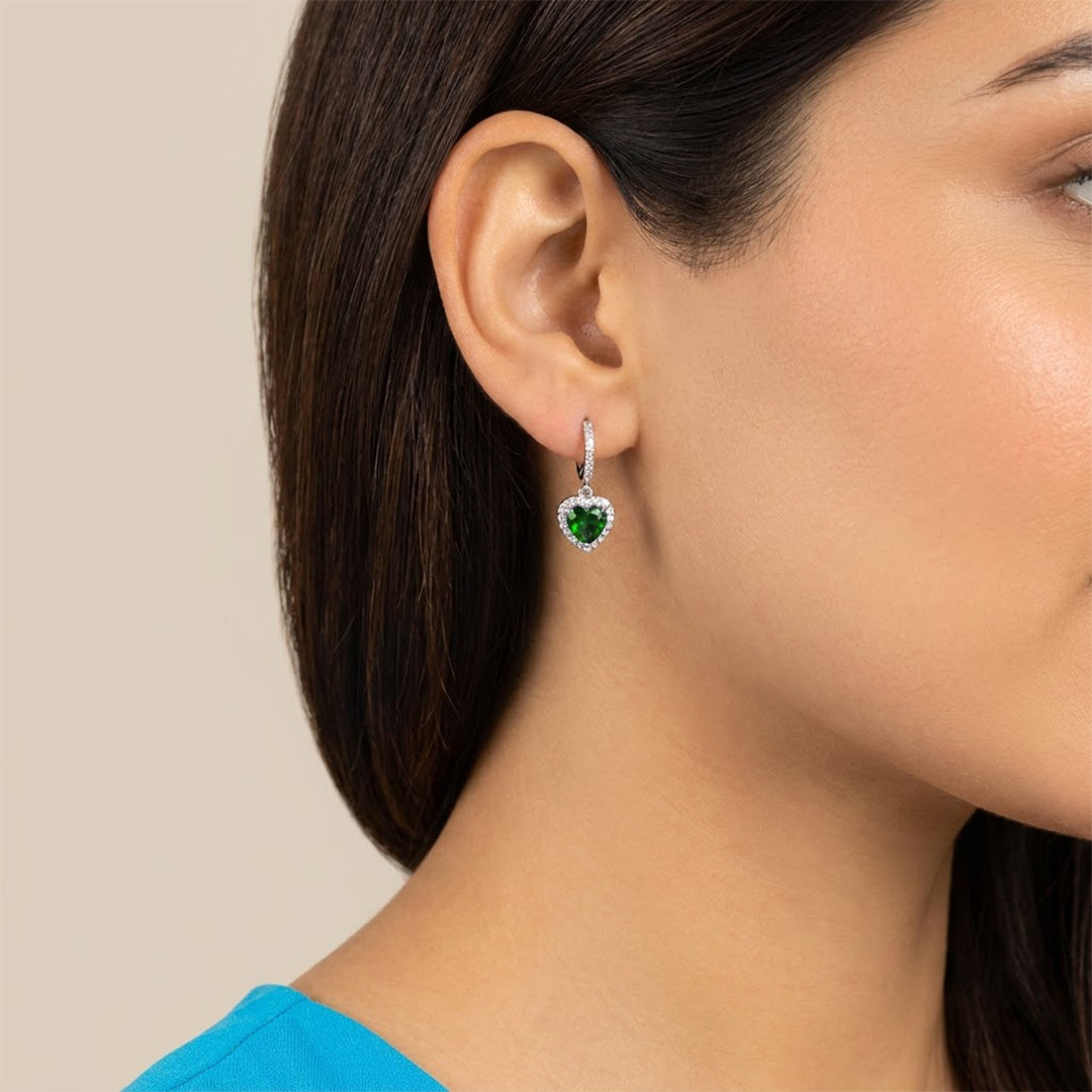 Emerald Heart Earrings #Silver