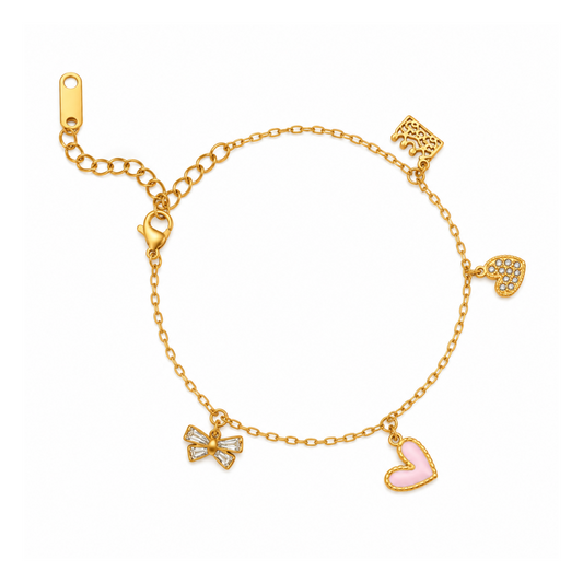 Heart Bow Charm Bracelet